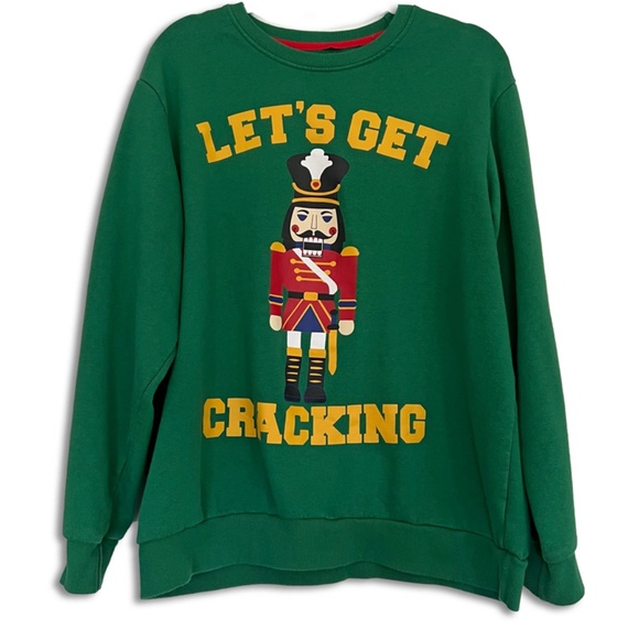 Tops - Let's Get Cracking Unisex Green Christmas Sweatshirt Nutcracker XXL, XL Funny